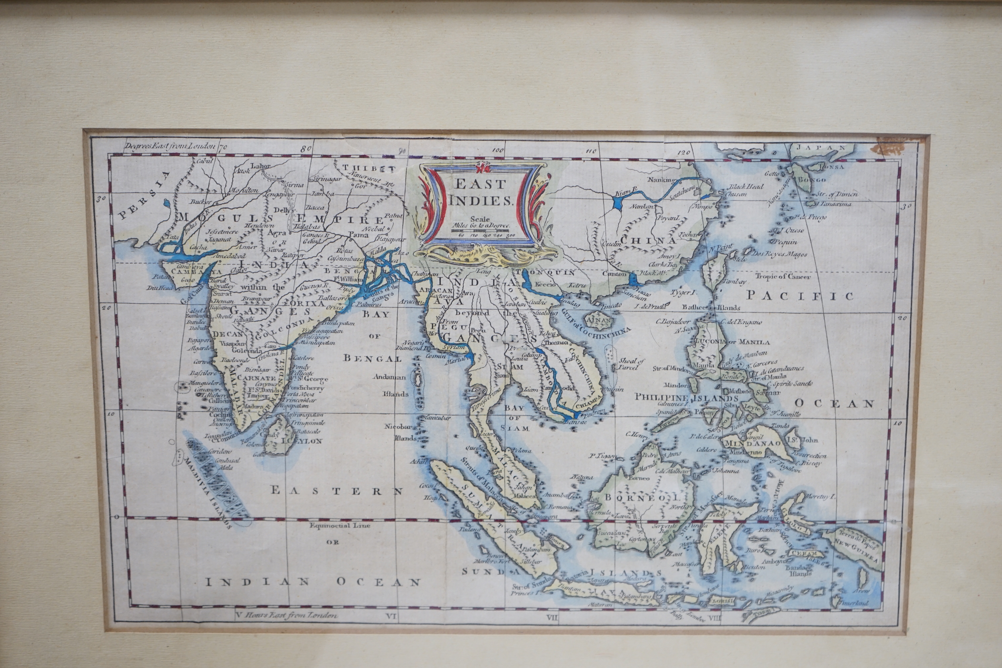 Alain Mallet (17th. C) hand coloured map, Indochina Golfe De Bengala together with three other antique maps Including India Orien by Petrus Bertius, largest 18 x 29cm